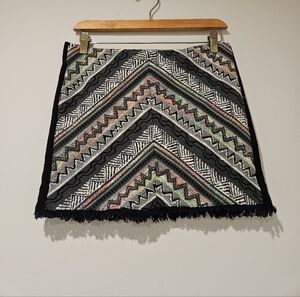 Staring At Star Chic Multicolor Patterned Mini Skirt With Fringe, Size Medium